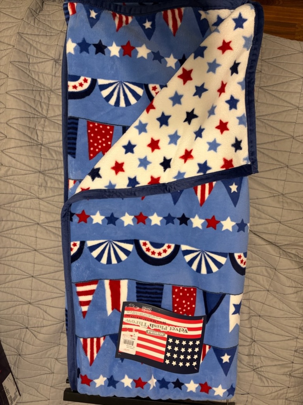 Patriotic Star & Banner Fleece Throw Blanket - Blue, Red & White
